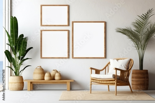 Stylish living room arrangement with designer furniture  mock up poster