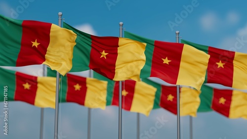Cameroon many flags in row, multiple flags in line