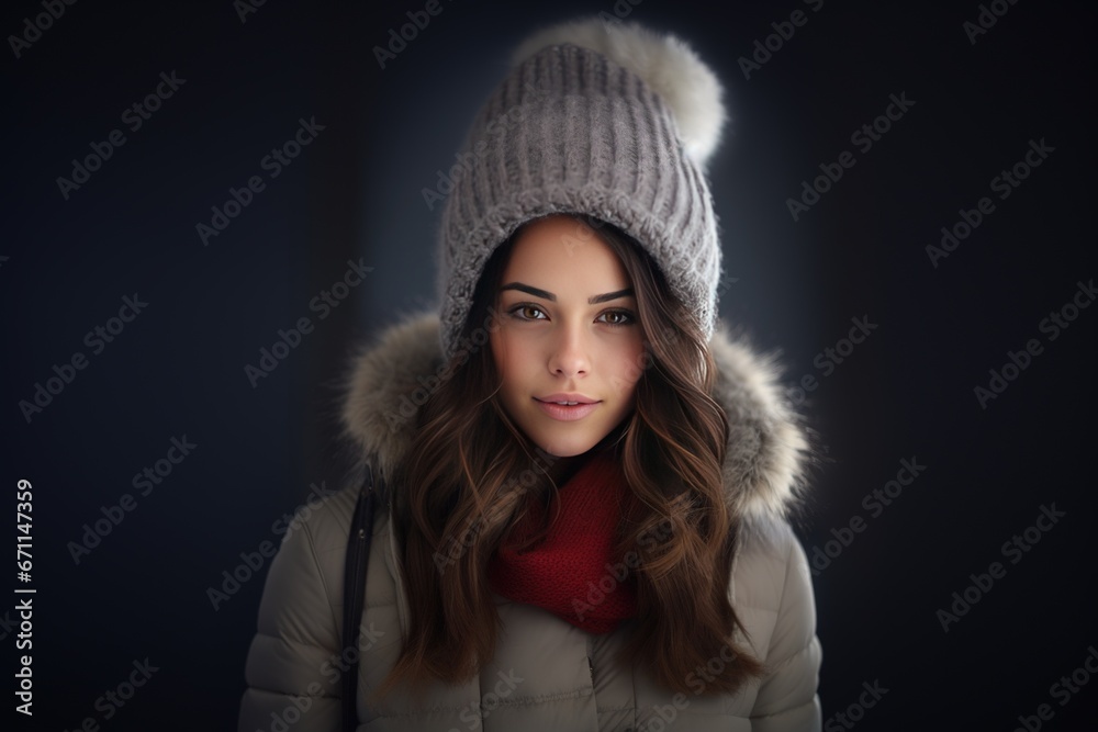 Winter fashion. Beautiful young woman in warm clothes looking at camera while standing outdoors Winter fashion. Beautiful young woman in warm clothes looking at camera while standing outdoors