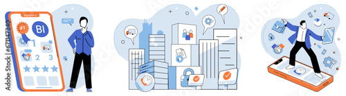 Business services. Vector illustration. Business finance and industry trends impact overall success of company Effective management is necessary to efficiently run business The metaphor of business