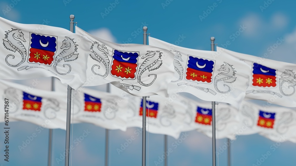Fototapeta premium Mayotte many flags in row, multiple flags in line