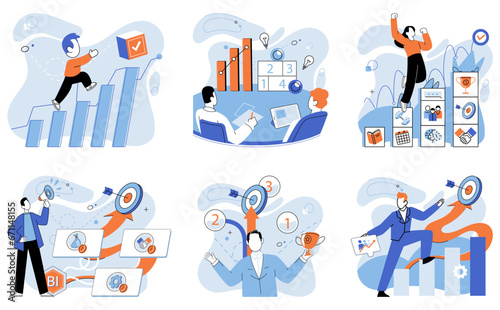 Strategic planning. Vector illustration. A well-managed company focuses on continuous development Overcoming difficulties is part strategic planning process Innovative ideas drive achievement