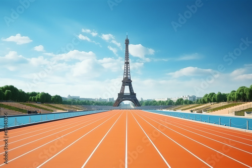 track in front of Eiffel Tower, AI generated