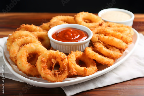 fried onion rings with ketchup