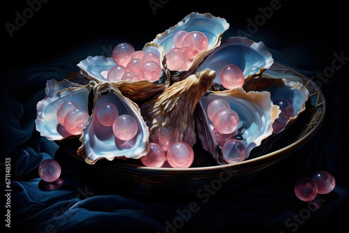 Luminous Pearl Oysters - Generative AI photo