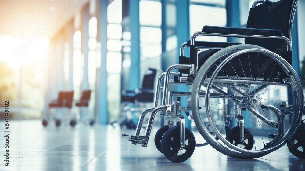 Wheelchairs in the hospital with copy space on area. Wheelchairs in the hospital with copy space on area.