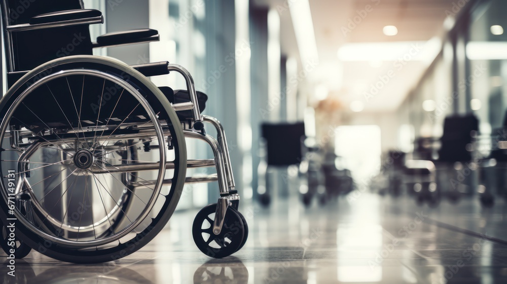 Wheelchairs in the hospital with copy space on area.