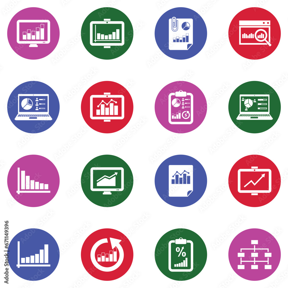Data Chart Icons. White Flat Design In Circle. Vector Illustration. Data Chart Icons. White Flat Design In Circle. Vector Illustration.
