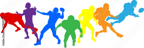 Silhouette American football player set. Active sports people healthy players fitness silhouettes concept.