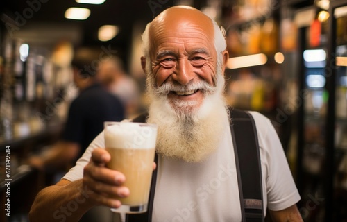 A positive, cheerful old man with a bearded smile invites you to try a delightful Chilean cocktail