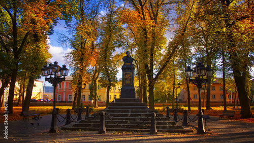 A monument to Nikolai Gogol  a genius writer  in the city of Nizhyn  Chernihiv region  is located on the main alley in Gogol Square in the city center. The monument was unveiled on September 4  1881.