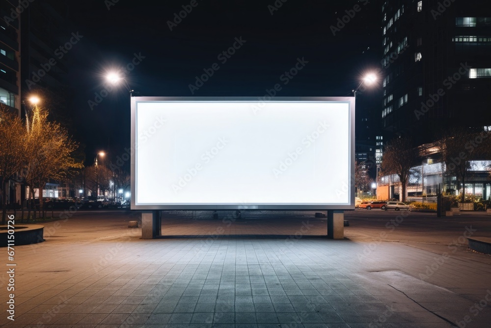 White glowing rectangular digital billboard with backlit on a street