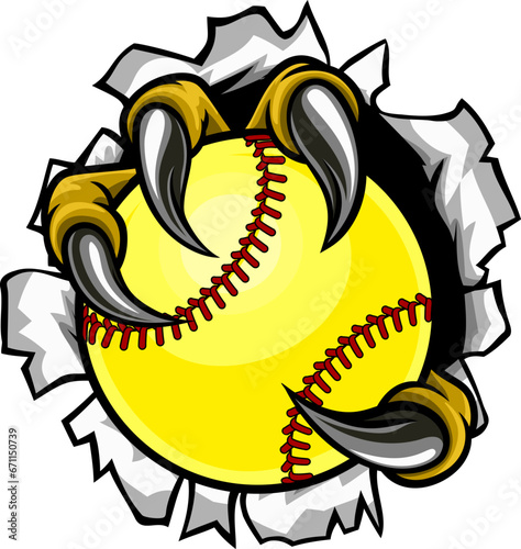 A claw monster talons hand holding a softball ball