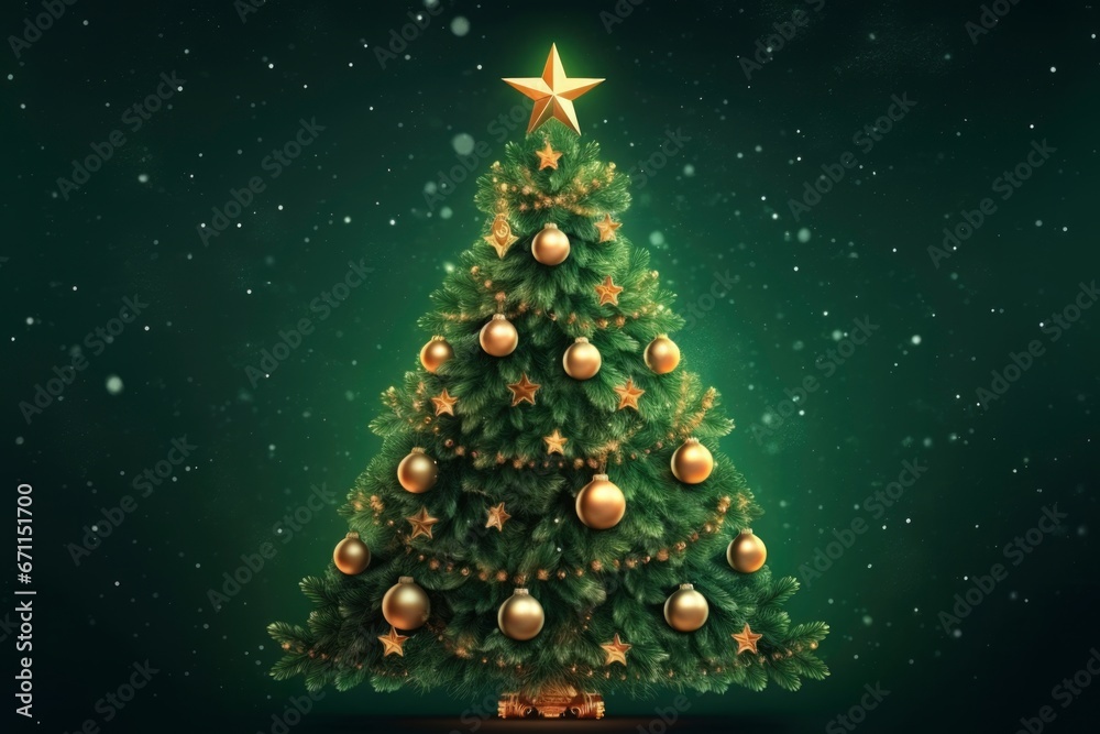 Beautiful Christmas Tree on Dark Green Background