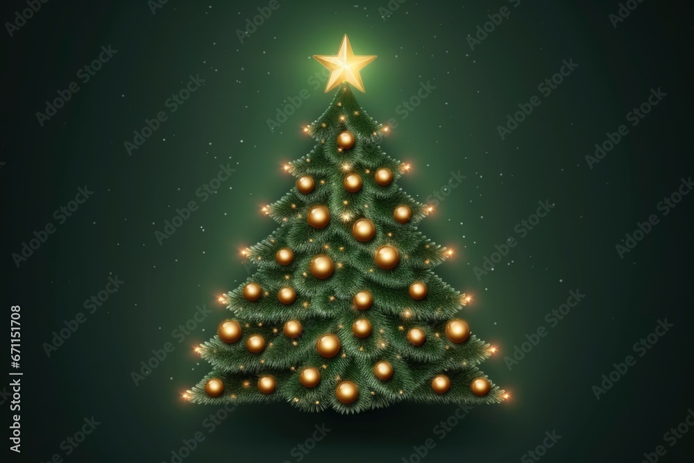 Beautiful Christmas Tree on Dark Green Background