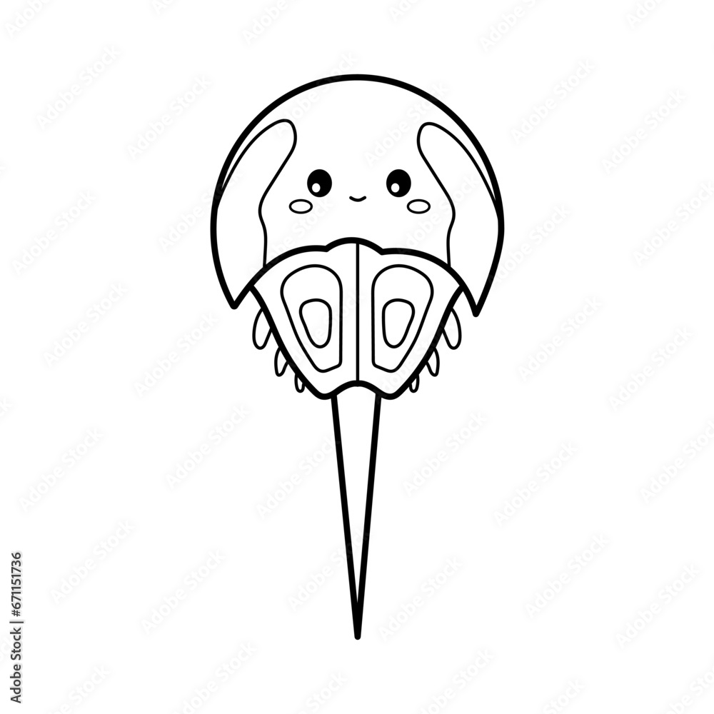 Horseshoe crab. Coloring page, coloring book page. Black and white ...