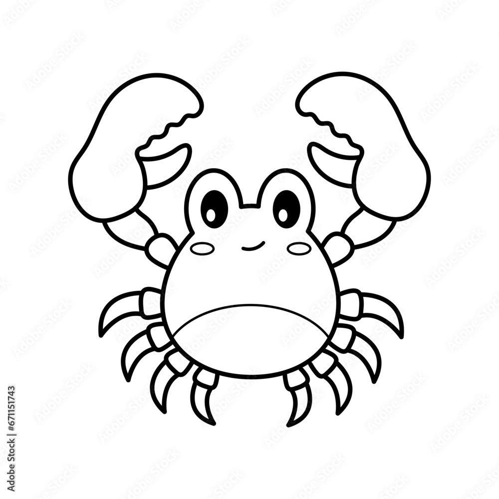 Crab. Coloring page, coloring book page. Black and white vector
