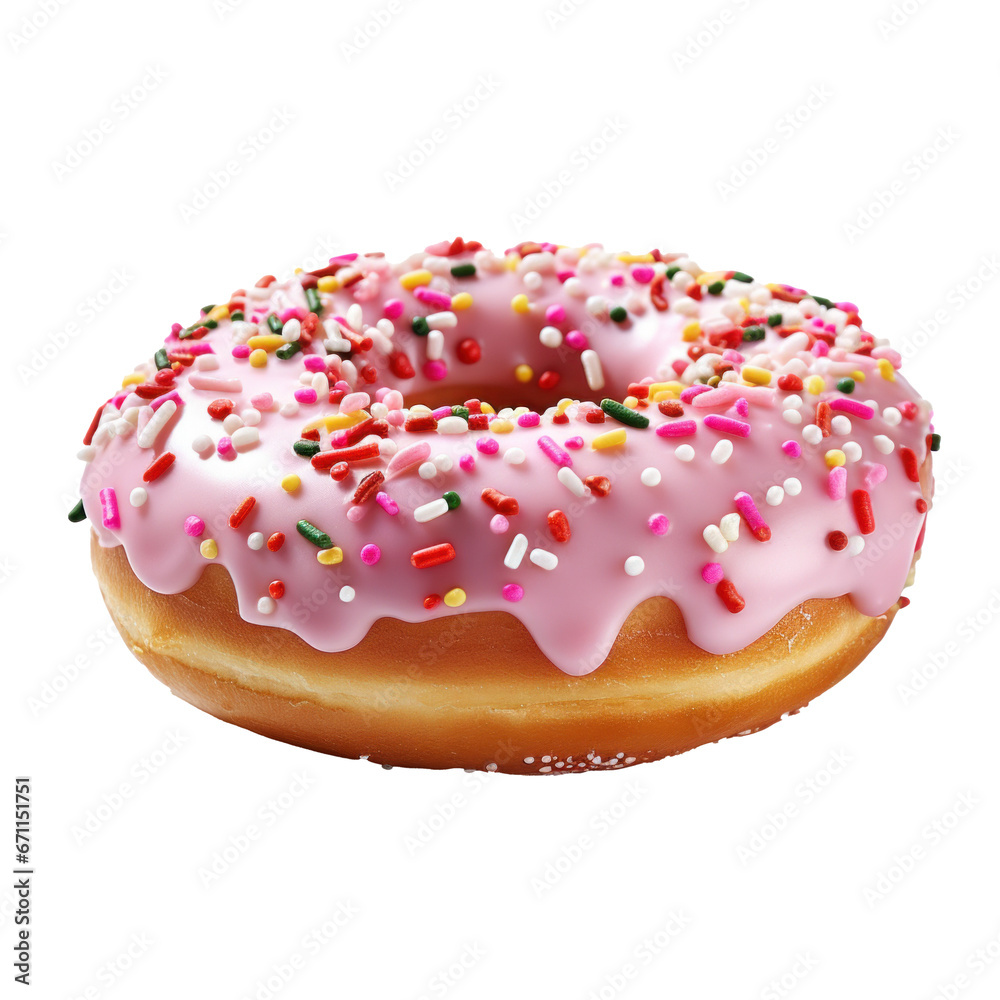 a donut decorated with pink icing with sprinkles, isolated a donut decorated with pink icing with sprinkles, isolated