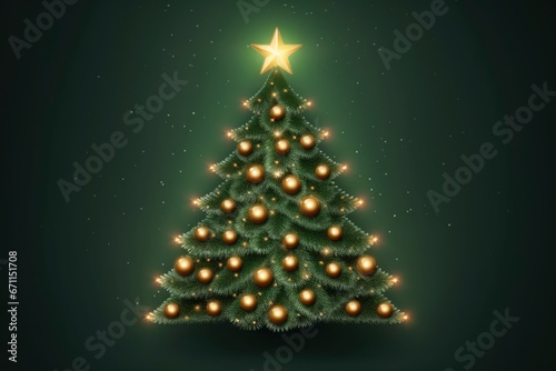 Beautiful Christmas Tree on Dark Green Background © mia.n_official