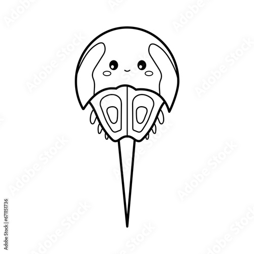 Horseshoe crab. Coloring page, coloring book page. Black and white vector illustration.