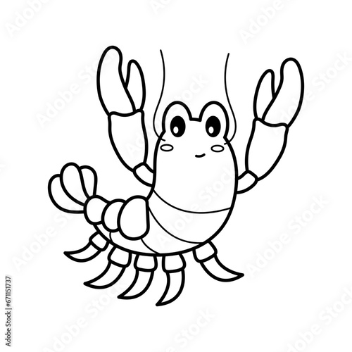 Lobster. Coloring page, coloring book page. Black and white vector illustration.