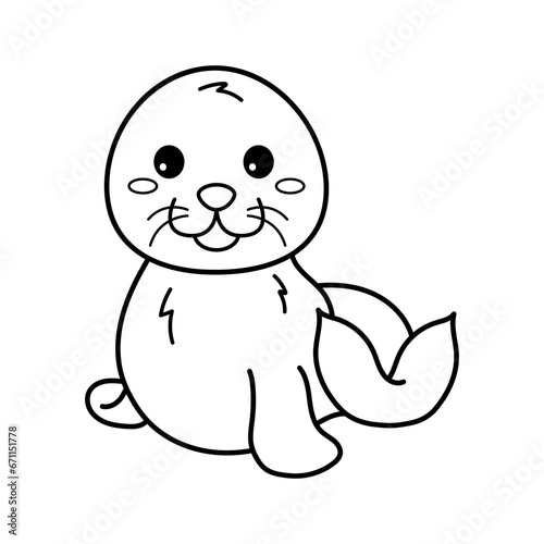 Seal. Coloring page  coloring book page. Black and white vector illustration.