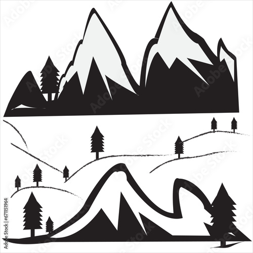 Mountains icon isolated on white background Vector Image Mountain silhouette - icon. Rocky peaks. Mountains ranges. Black and white mountain icon Stock, Icon PNG Images With Transparent background