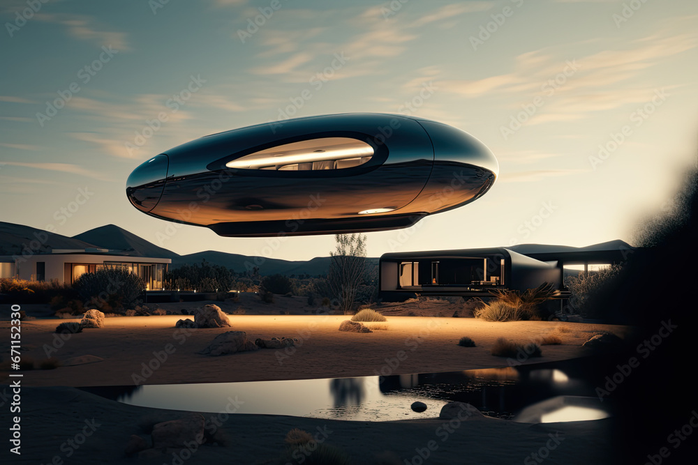 Fototapeta premium Floating sci-fi home, architecture, modern home - GENERATIVE AI