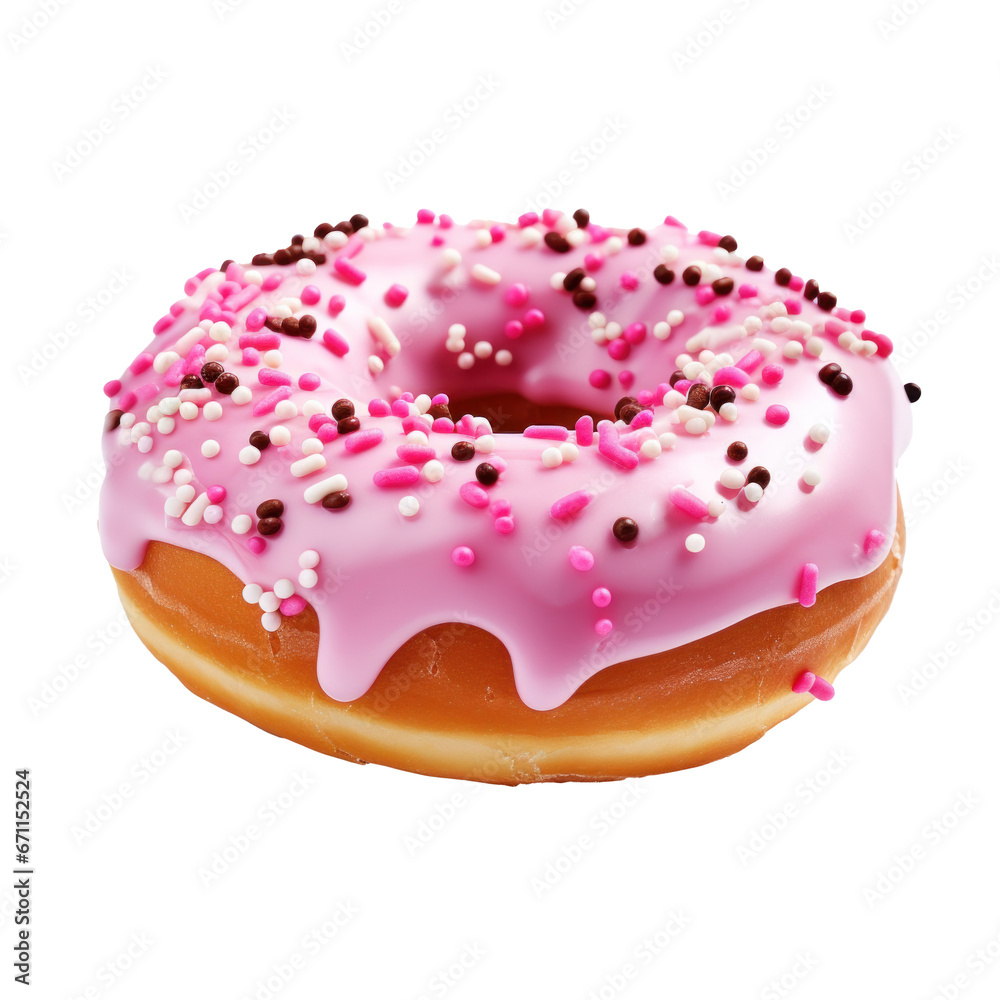 a donut decorated with pink icing with sprinkles, isolated a donut decorated with pink icing with sprinkles, isolated