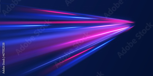 Modern abstract high-speed light effect. Technology futuristic dynamic motion. Abstract light trails. White abstract background with blurred magic neon light curved lines