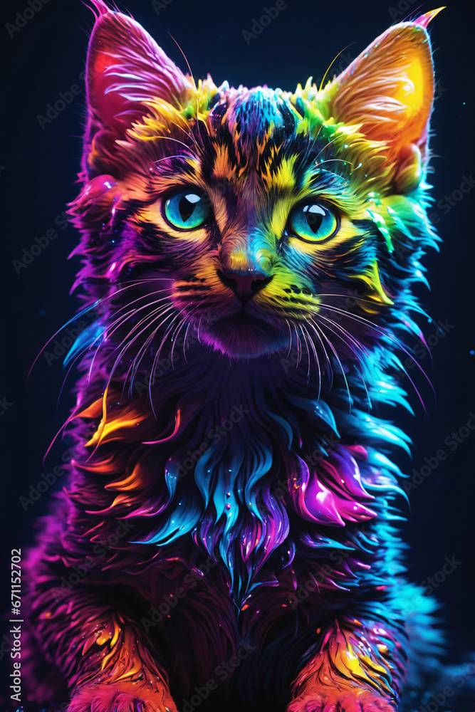 colorful cat with glowing eyes