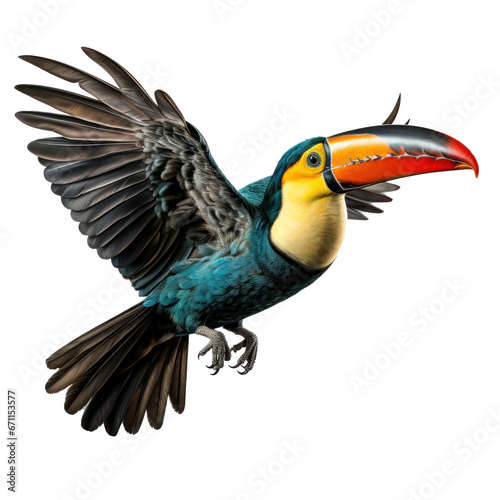a flying toucan isolated