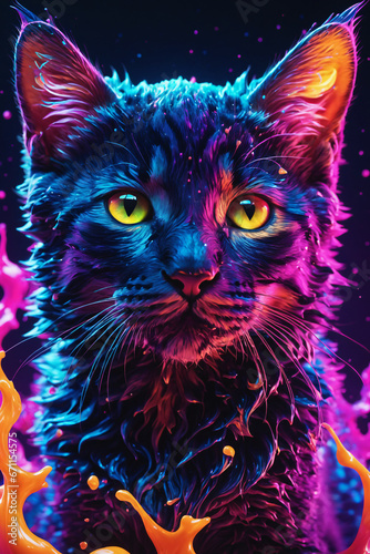 colorful cat with liquid paint flow