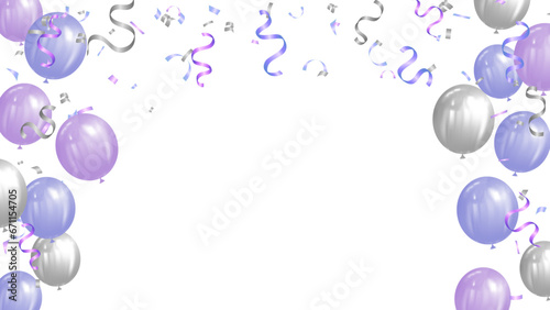 Banner background template with purple and silver balloons for celebration, party, holiday, card, luxury, greeting