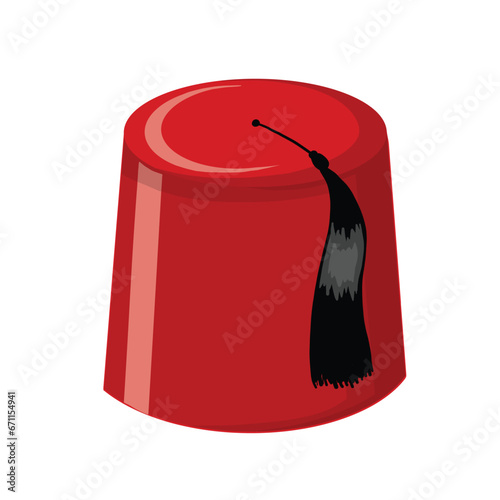 Red Turkish hat fez and black mustache vector isolated element, Turkish symbols. Traditional Turkish and Ottoman Symbol Isolated on White Background.