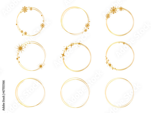 Set of geometric gold frame with a golden sparkles. Gold glitter abstract golden frames with snowflakes.Luxury golden borders. Frame with glitter and stars for logo, icon, vip card, gift.