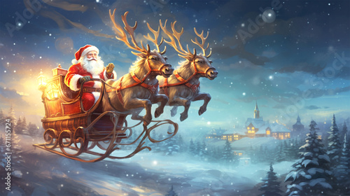Christmas card with Santa Claus delivering gifts © Melinda Nagy