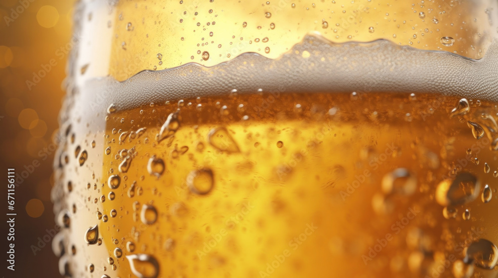 Close up background of beer with bubbles in glass. Pouring beer with bubble froth in glass for background on front view wave curve shape. Close up background of beer with bubbles in glass. Pouring beer with bubble froth in glass for background on front view wave curve shape.