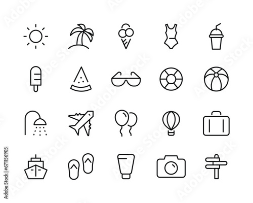 Travel line icons set. Vocation outline large collection. Tourism. Holiday summer icon editable stroke isolated on white, linear vector illustration, symbol logo design style
