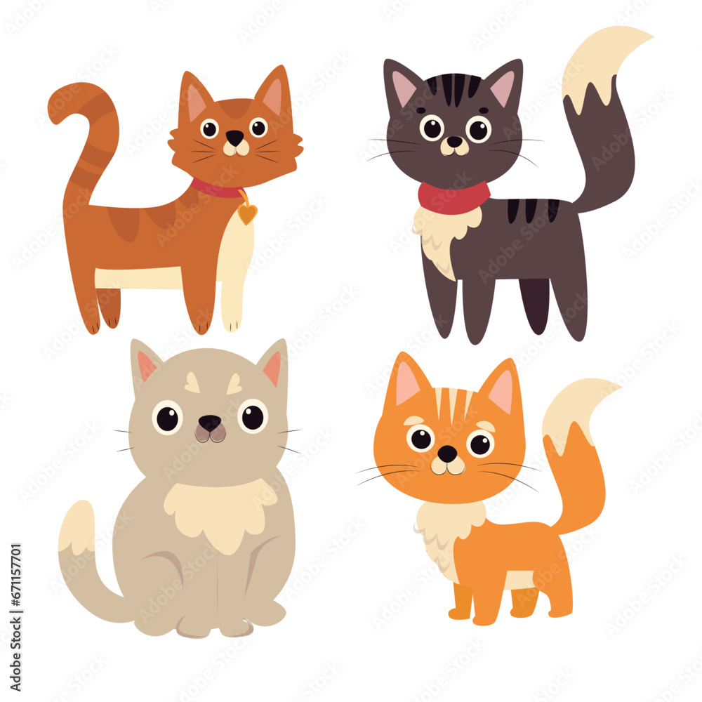 set of cats.Cute cats vector set. Cartoon cats and kittens characters design collection with flat color in different poses. Set of funny pet animals isolated on white background. set of cats.Cute cats vector set. Cartoon cats and kittens characters design collection with flat color in different poses. Set of funny pet animals isolated on white background.