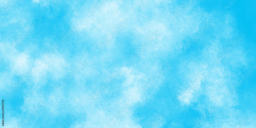 Winter seasonal cloudy and blurry defocused blue sky background with tiny clouds, Winter morning fresh sky with bright and shiny clouds, Sky clouds with brush painted blue watercolor texture.