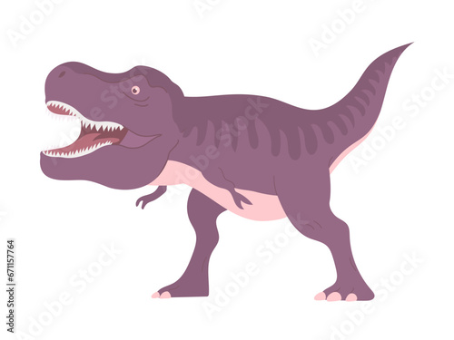 Predatory dinosaur tyrannosaurus rex of the Jurassic period. Carnivorous scary lizard. Prehistoric strong hunter. Cartoon vector illustration isolated on white background