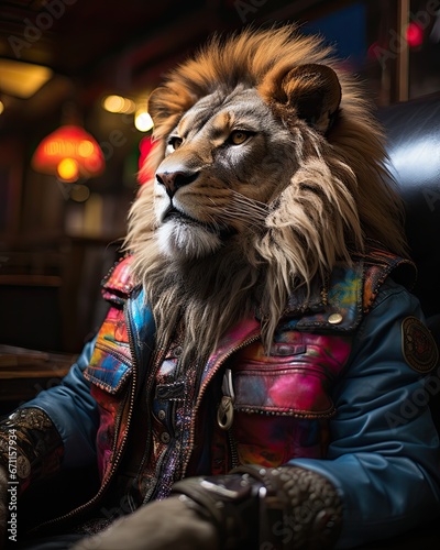 Elegant Leon in colorful and fashionable leather jacket. Generative AI