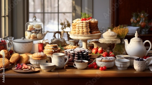 Wallpaper Mural Christmas cake and sweets on table. Christmas breakfast on dining table. Happy New Year! Christmas greeting card. Winter card template. Xmas concept. Holiday Banner. Feast of Nativity.  Torontodigital.ca