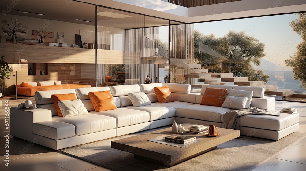 Modern and elegant living room. Generative AI Modern and elegant living room. Generative AI