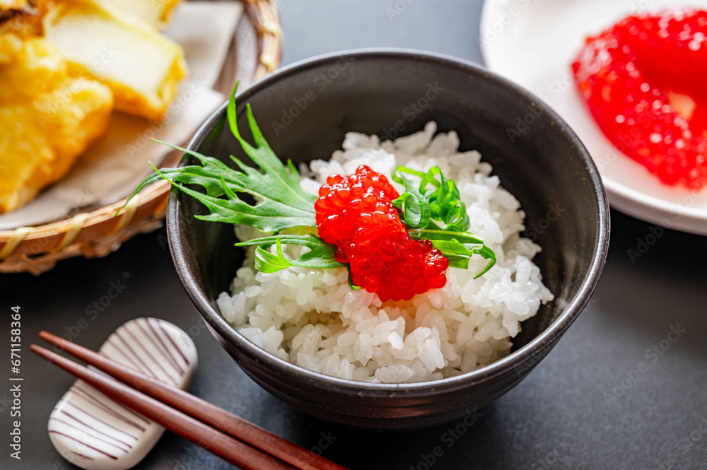 すじこの醤油漬けをのせたご飯 すじこの醤油漬けをのせたご飯