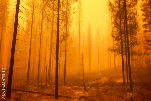 Searing Wildfire  Forest Covered in Thick Smoke