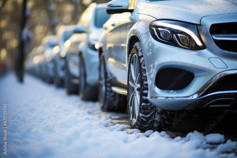 Winter's Embrace: Car Tires in Deep Snow