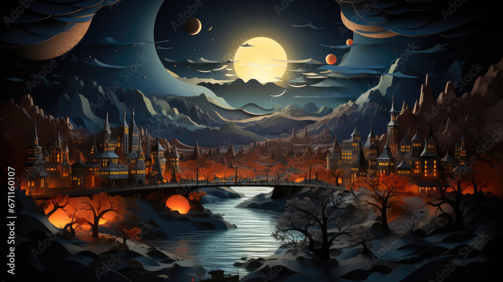 Obraz premium Urban Dreams: Paper Art Skyline
