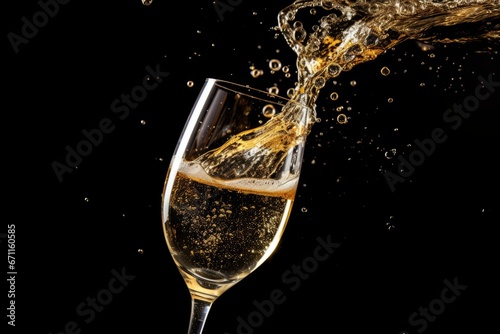 Close-up of the effervescent dance of tiny bubbles in a freshly poured champagne glass, celebrating the arrival of New Year